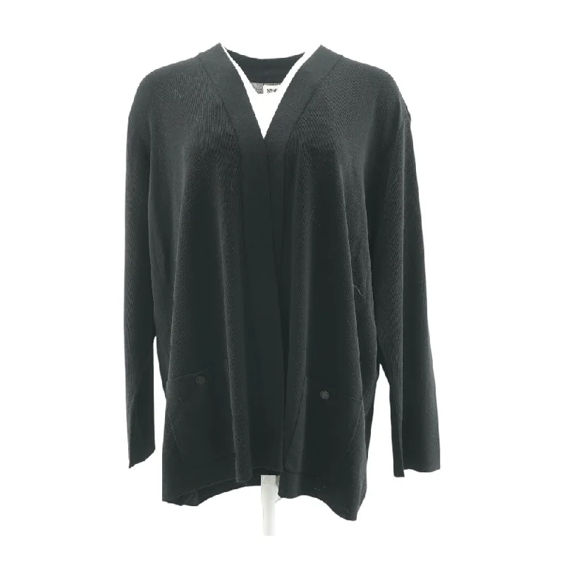 Black Solid Cardigan Sweater Cashmere Blend Cotton Blend Poly Blend