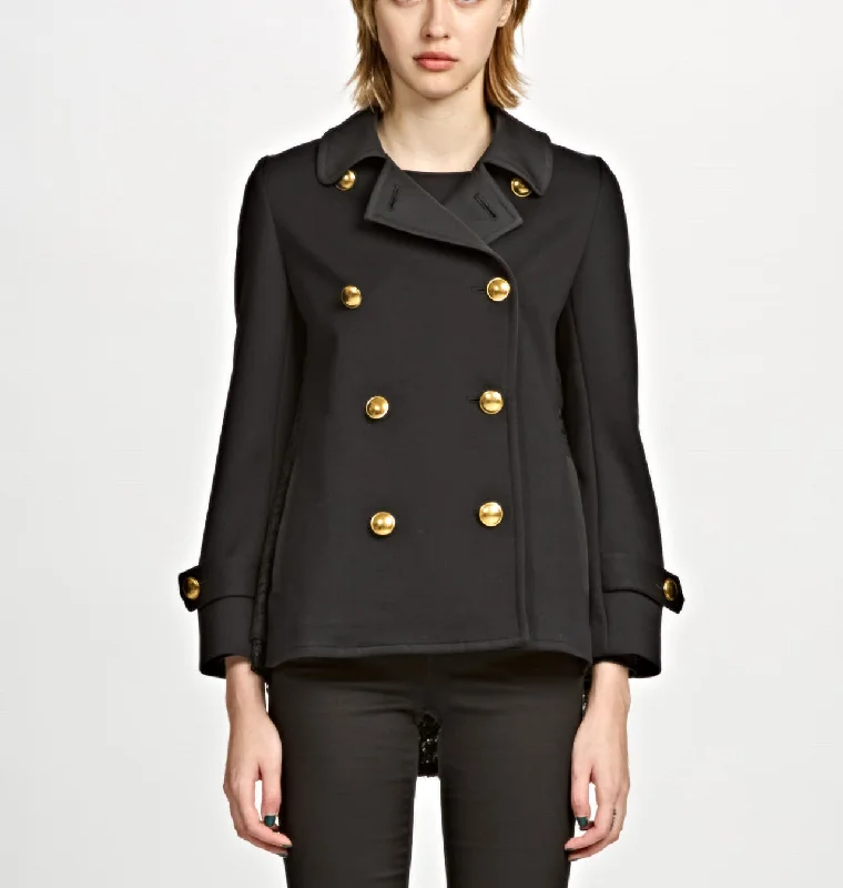 Gold Metal Button Back Lace P Coat Print Jacquard Embroidered