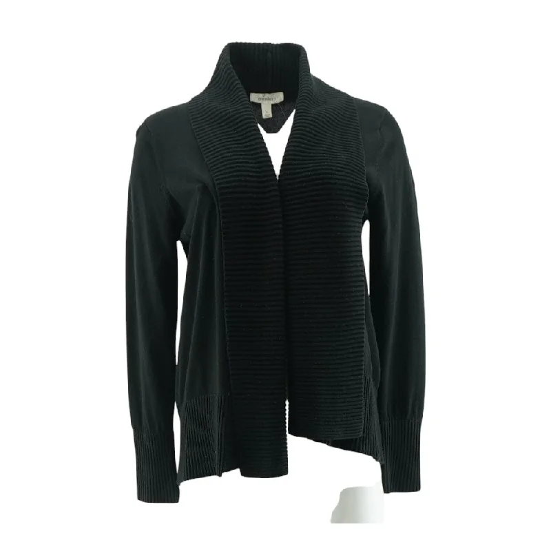 Black Solid Cardigan Sweater Seamless Knitted Crochet