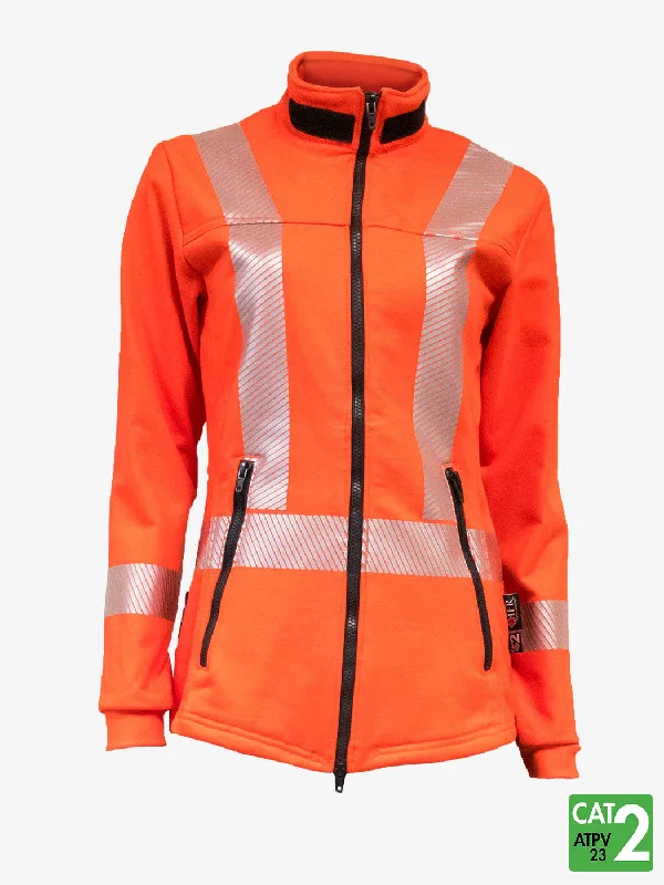 Women's Segmented Striped Fleece Full Zip Jacket - Style OSO474 Front Pockets Side Pockets Patch Pockets