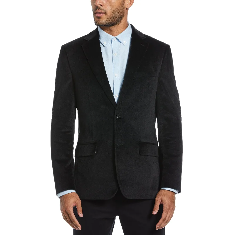 Slim Fit Black Velvet Sport Coat Faux Fur Real Fur Shearling
