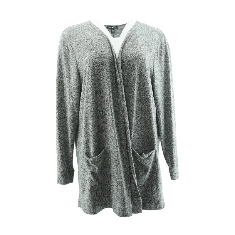 Gray Solid Cardigan Sweater Boat Neck Shawl Collar Notched Collar