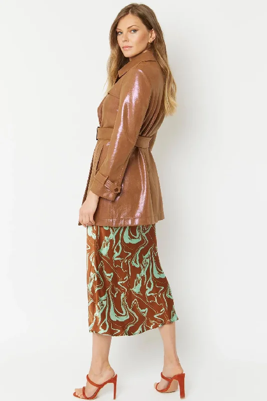 Buy Me Fur - Women's Mocha Metallic Faux Suede Trench Coat Turtleneck Jacket Crew Neck Jacket V-Neck Jacket