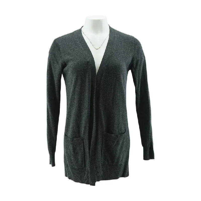 Gray Solid Cardigan Sweater Chenille Blend Fleece Blend Nylon Blend