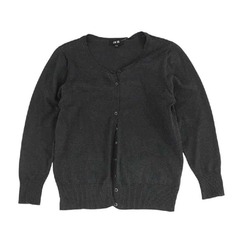 Charcoal Solid Cardigan Sweater Hooded Caped Shawl Collar