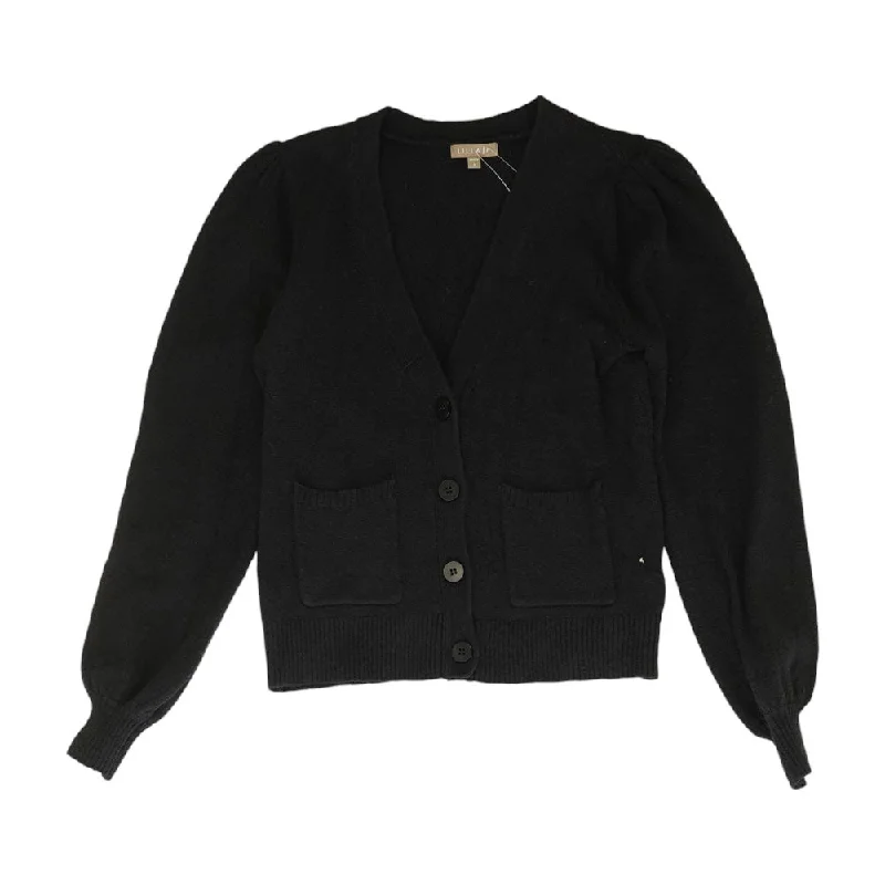 Black Solid Cardigan Sweater Cotton Fabric Linen Fabric Terry Fabric