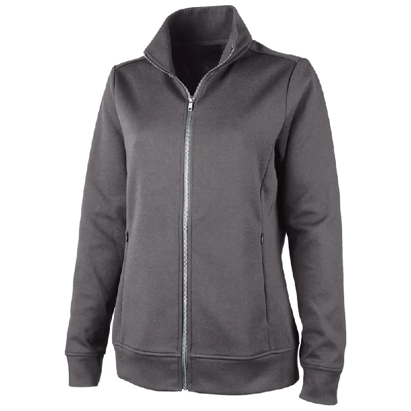 Charles River Women's Grey Seaport Full Zip Performance Jacket Denim Fabric Leather Fabric Suede Fabric