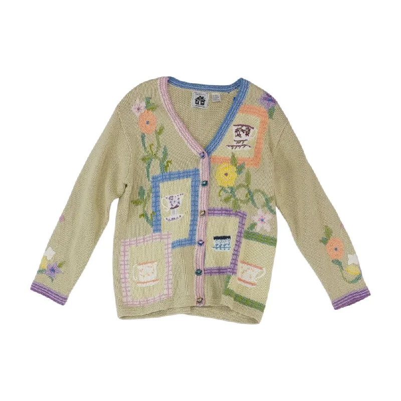 Vintage Handknit Button-Up Cardigan Hooded Caped Shawl Collar