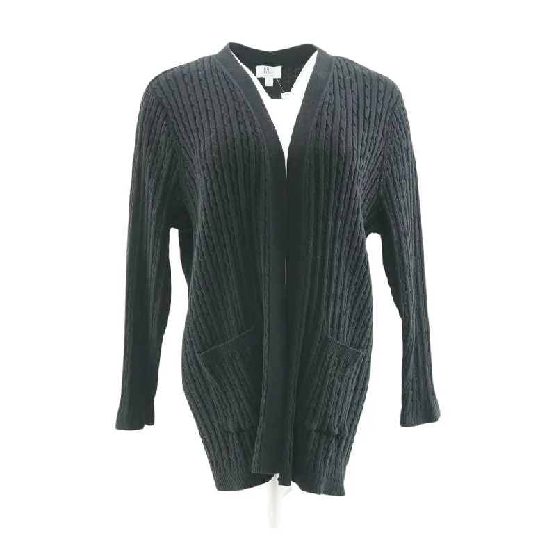 Black Solid Cardigan Sweater Lace Blend Ribbed Blend Corduroy Blend