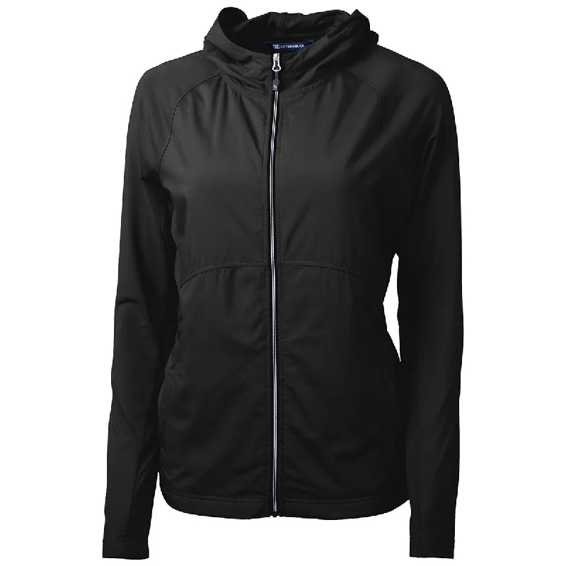 Cutter & Buck Women's Black Adapt Eco Knit Hybrid Recycled Full Zip Jacket A-Line Jacket Boat Neck Shawl Collar