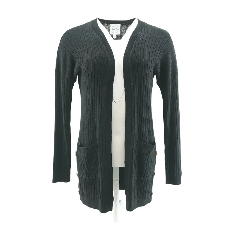 Black Solid Cardigan Sweater Glossy Satin Silk