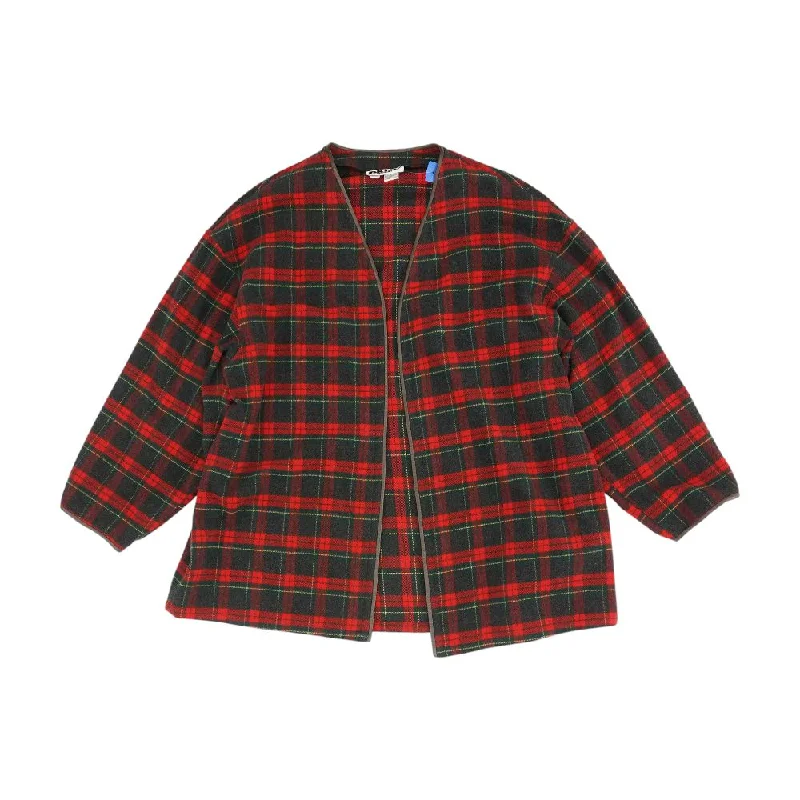 Vintage Red Plaid Cardigan Sweater Denim Fabric Leather Fabric Suede Fabric