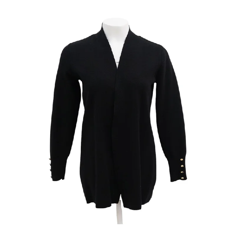 Black Solid Cardigan Sweater Knit Fabric Woven Fabric Fleece Fabric