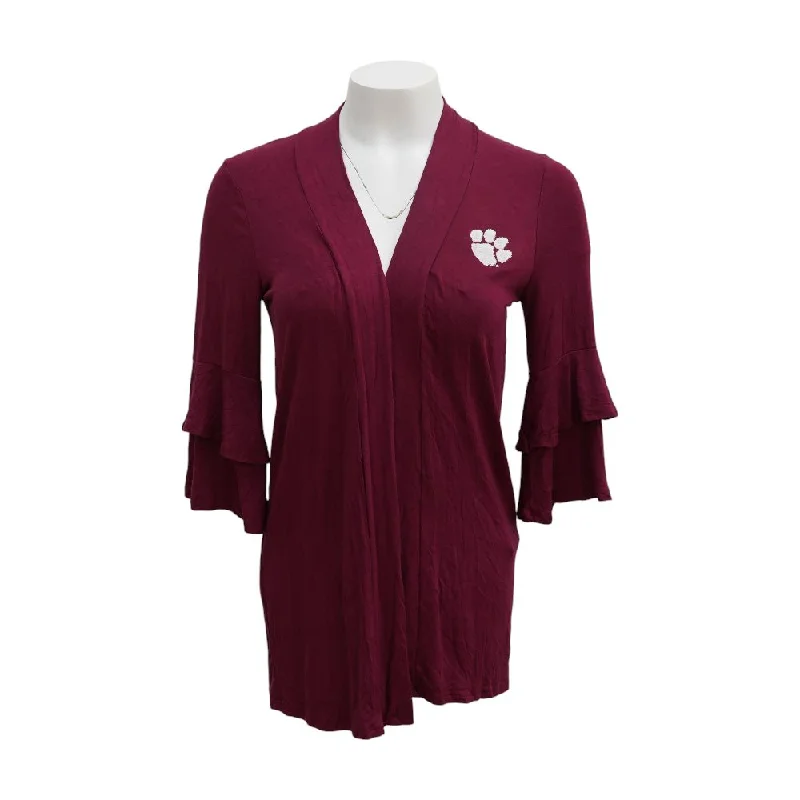 Maroon Clemson Tigers Solid Cardigan Sweater Wool Fabric Cashmere Fabric Tweed Fabric