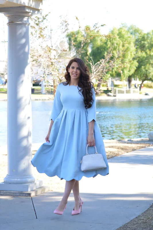 Berlin Sky Blue Scalloped Dress