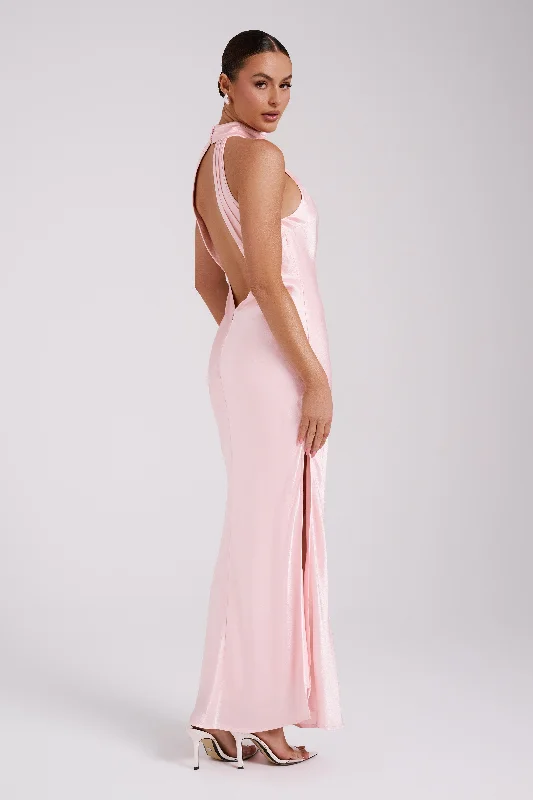 Claire Satin Drape Back Maxi Dress - Rosewater