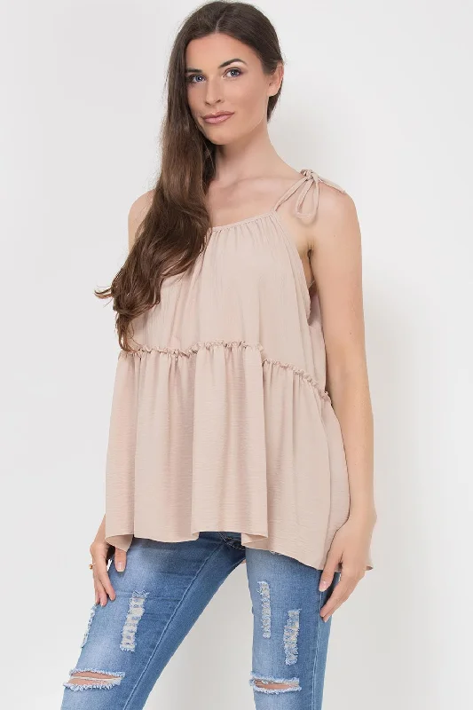 Strappy Knot Smock Tiered Cami Top Stone