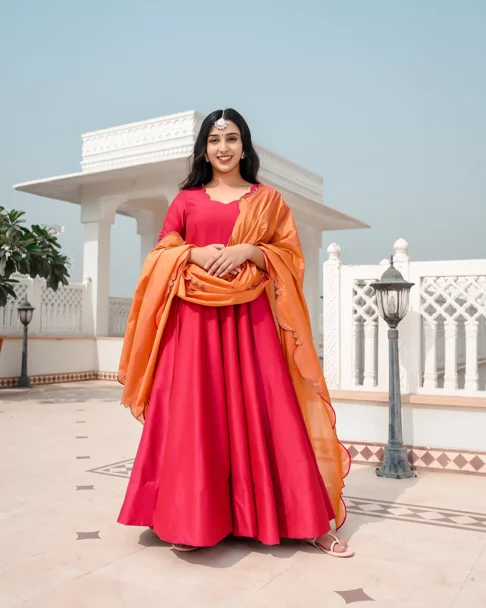 Women's Hot Princess Pink dress with cut work dupatta - Indian Virasat