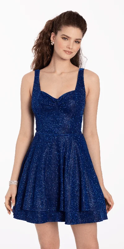 Metallic Glitter Sweetheart Fit and Flare Two Tier Dress