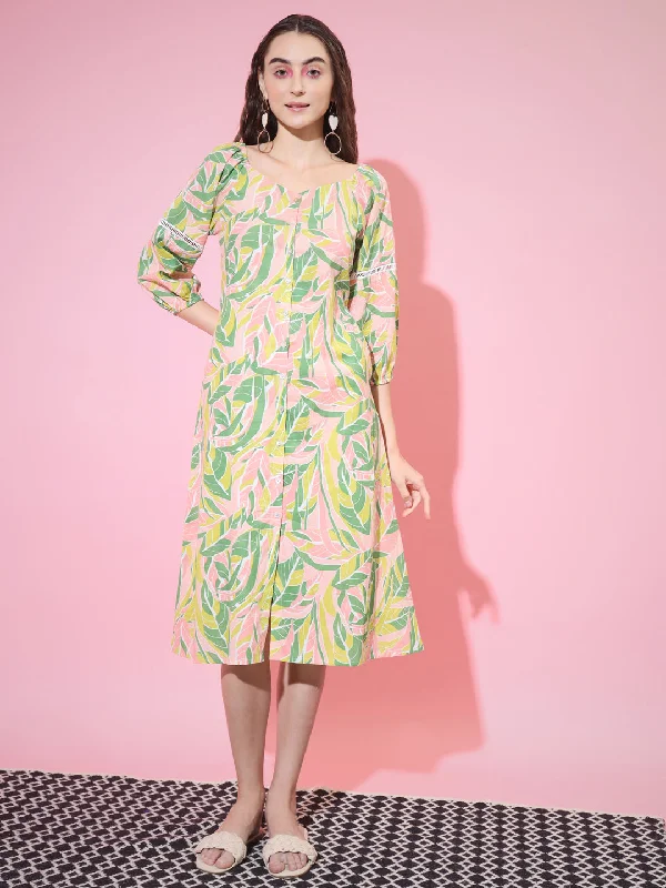 Women's Multi Abstract Printed A-Line Dress - Myshka
