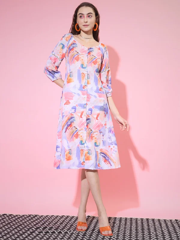 Women's Multi Abstract Printed A-Line Dress - Myshka
