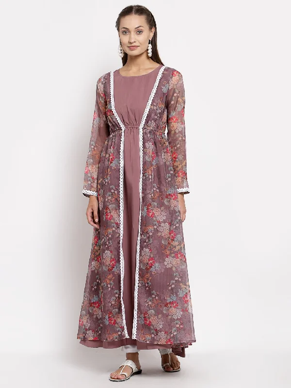 Women Purple Organza Printed Dress by Myshka (1 Pc Set)