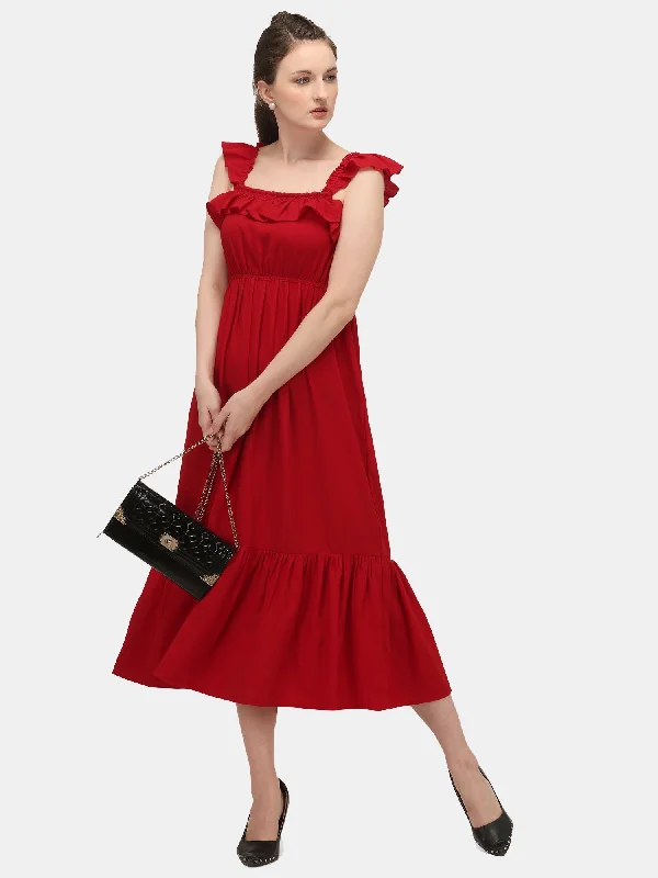 Women's Red Hot Long Ankle Length Dress - MESMORA FASHIONS