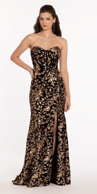 Sweetheart Sequin Velvet Lace Up Back Column Dress