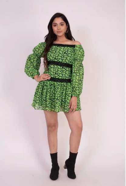 Women's Green Skater Dress - Khumaar-Shuchi Bhutani