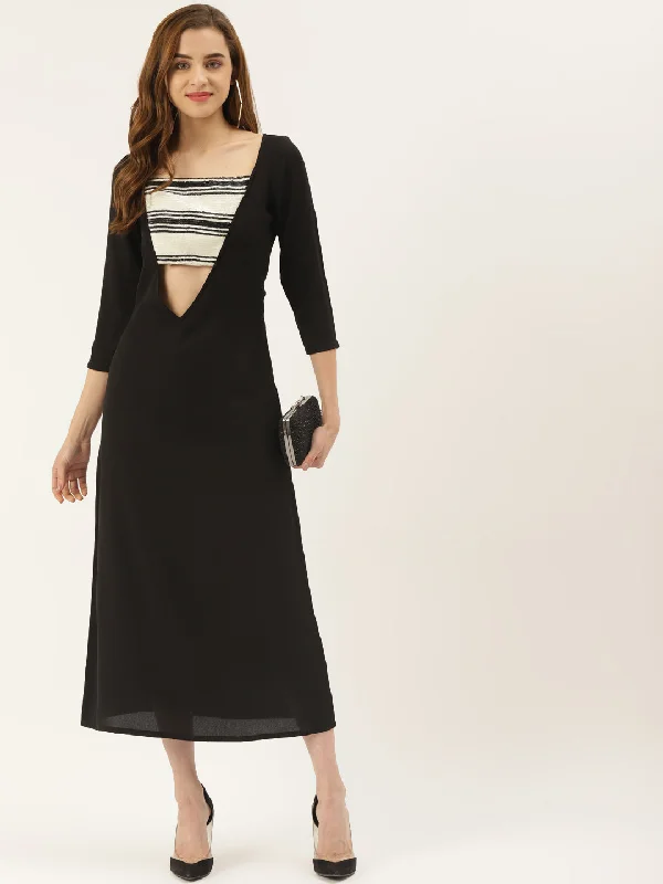 Women's Black Dress With Sequins Bustier - Khumaar- Shuchi Bhutani