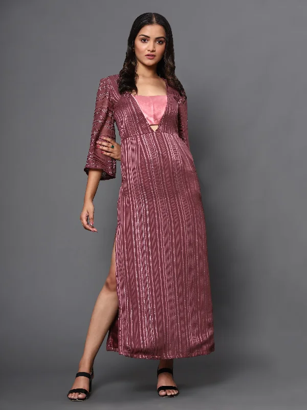 Women's Wine Dress With Pink Bustier - Khumaar- Shuchi Bhutani