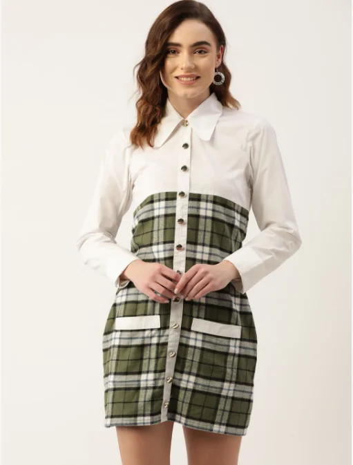 Women's Green Check Dress - Khumaar-Shuchi Bhutani