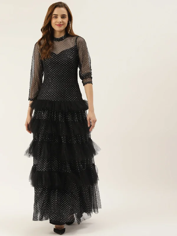 Women's Black Studded Net Dress - Khumaar- Shuchi Bhutani