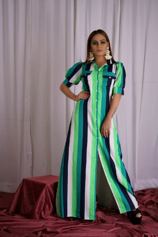 Women's Stripes In Stride Dress - Khumaar- Shuchi Bhutani