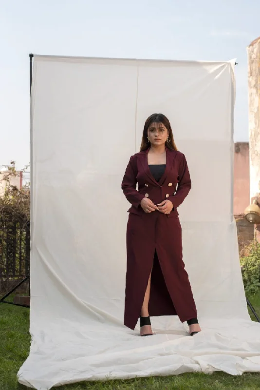 Women's Wine Coat Dress - Khumaar- Shuchi Bhutani