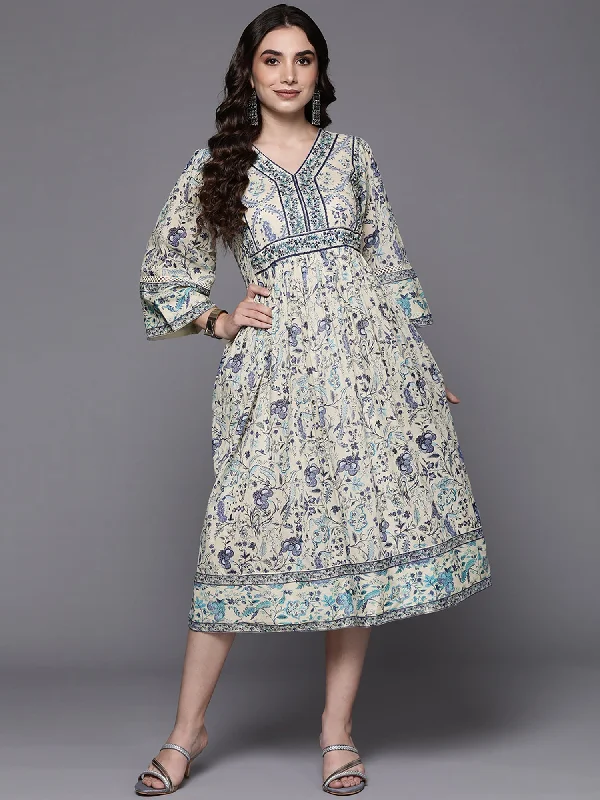Women's Blue Embroidered A-Line Ethnic Dress - Indo Era