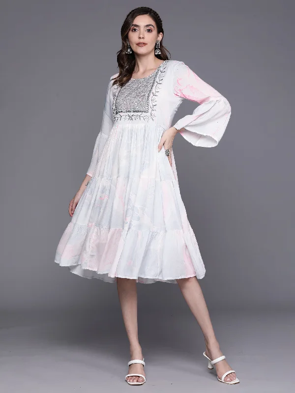 Women's Pink Tie And Dye A-Line Ethnic Dress - Indo Era