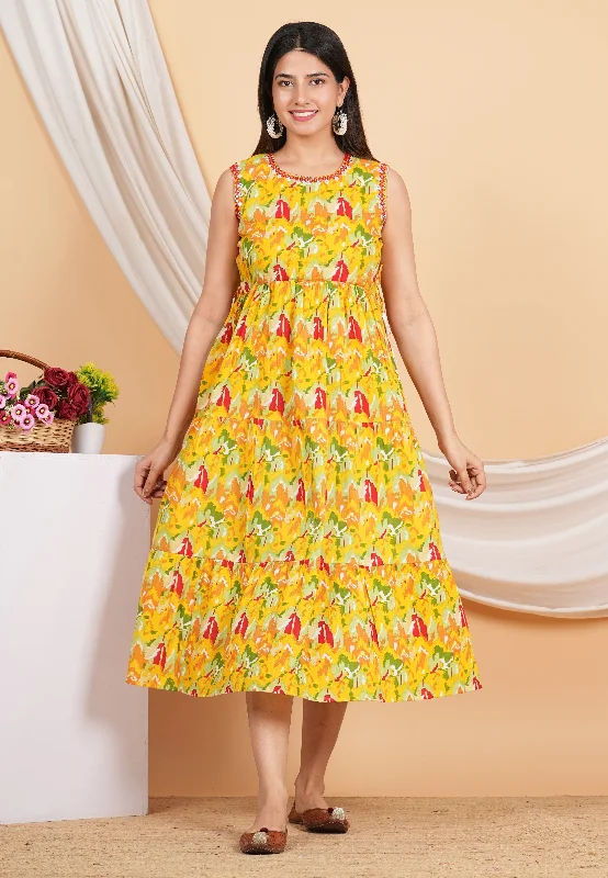 Women's Rayon Yellow Abstract Printed Dress - House Of Rp