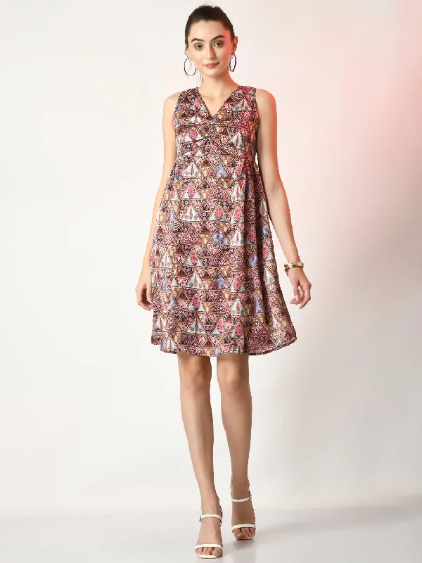 Women's Multi A-Line Printed Dress - Myshka