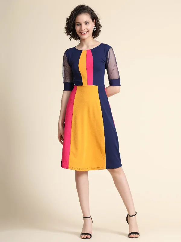 Women's Multicolour Lycra Solid Straight Western Dress - Keri Perry