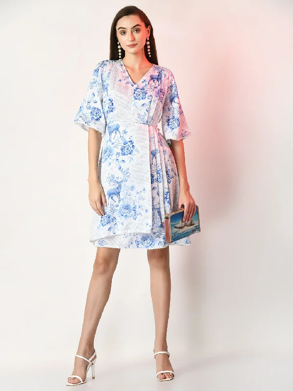 Women's White Printed  Dress  - Myshka