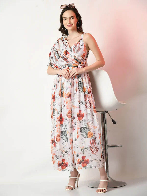 Women's White Printed  Dress  - Myshka
