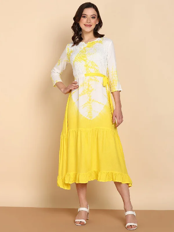 Women's Rayon Yellow Regular Dress - Maaesa