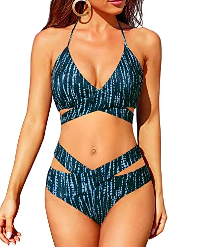 Criss Cross Halter Wrap Two Piece Bathing Suit Sets for Women Bikini Contrast bikini, Stylish, Chic, Trendy