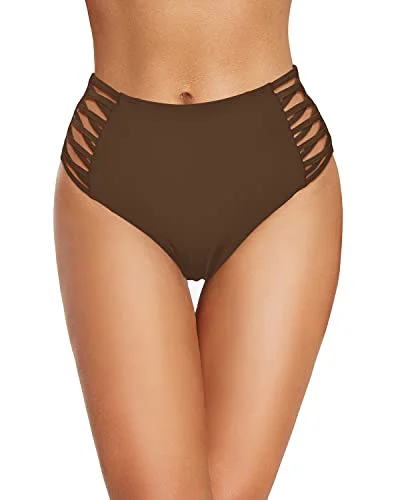 Full Coverage High Waisted Bikini Bottoms For Summer-Brown Metallic bikini set, Glamorous, Sexy, Trendy