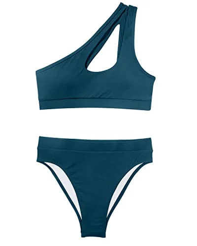 One Shoulder Cut Out Bikini Top High Waist Bottom for Women Back tie bikini, Sexy, Trendy, Comfortable