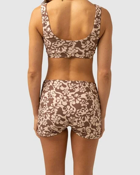 RHYTHM Women's Drifter Floral Surf Shorts Bikini Bottoms Chocolate Adjustable bikini bottom, Custom fit, Comfortable, Sexy