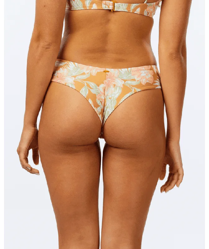 RIP CURL Women's Always Summer Skimpy Coverage Bikini Bottom Gold Bikini with fringe, Trendy, Fun, Sexy
