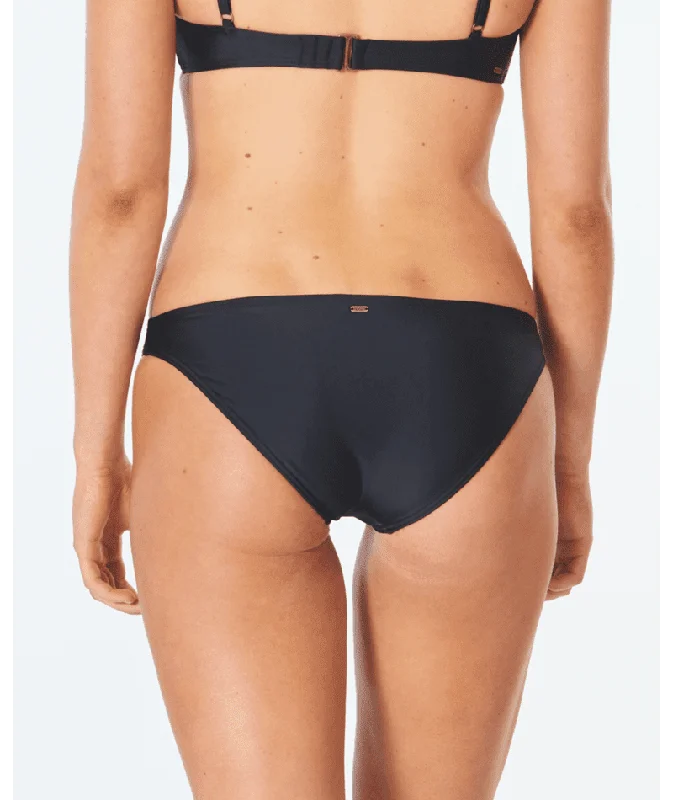 RIP CURL Women's Classic Surf Full Coverage Bikini Bottom Black Bikini with button detail, Trendy, Chic, Sexy