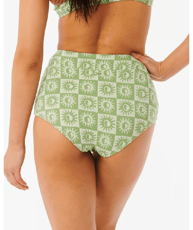 RIP CURL Women's Summer Check Jacquard Boyleg Bikini Bottom Green Triangle bikini top, Simple, Comfortable, Sexy